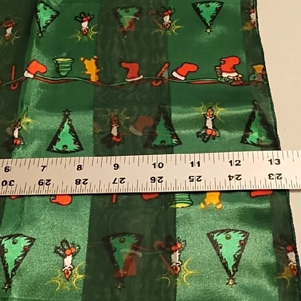 Dark Green Silk Feel Christmas Print Long Scarf 58